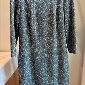 J. McLaughlin Metallic Knit Long Sleeve Midi Dress in Silver